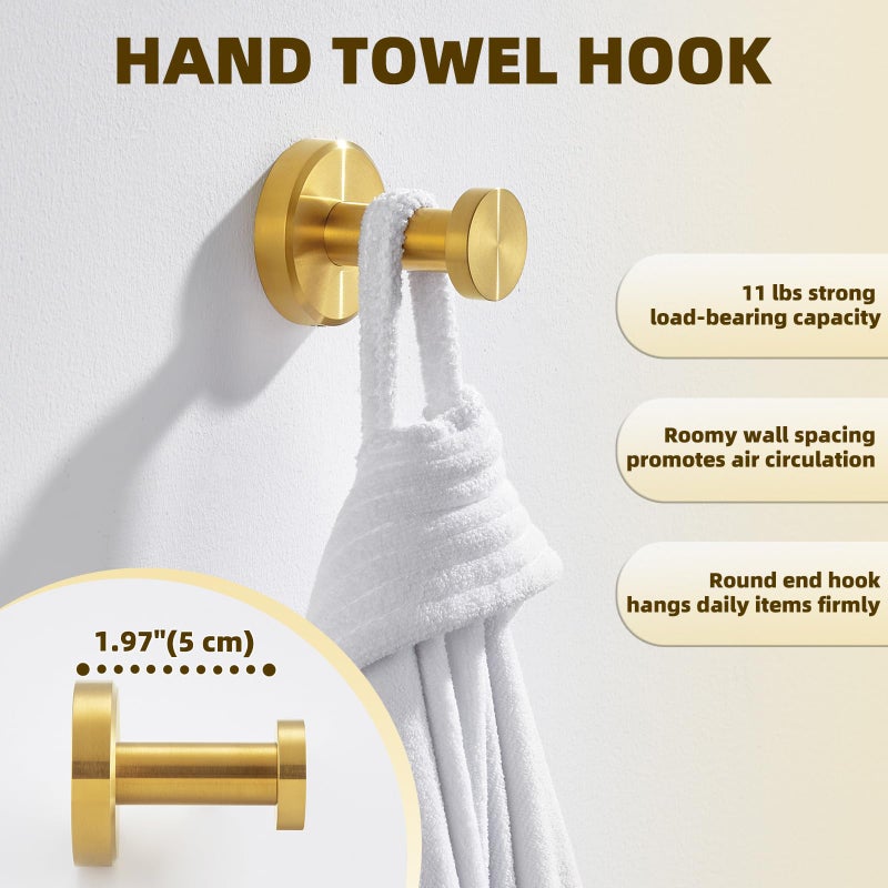 APLusee Brushed Gold Towel Hook for Bathroom, 304 Stainless Steel Round Towel Hanger, Heavy Duty Wall Hook for Kitchen Garage Wall Mounted - Image 3